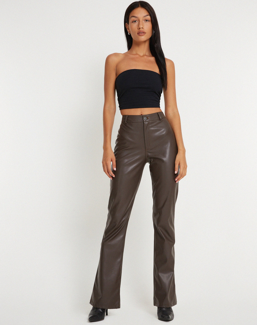 Pantalon Zoven en Pu chocolat noir
