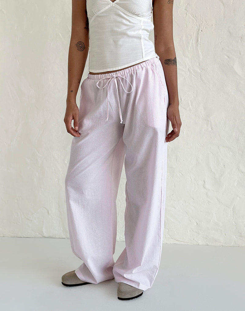 Pantalon Samir en coton à rayures roses