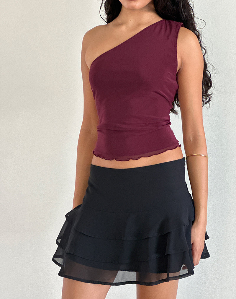 Image de Rhian One Shoulder Top in Mesh Maroon