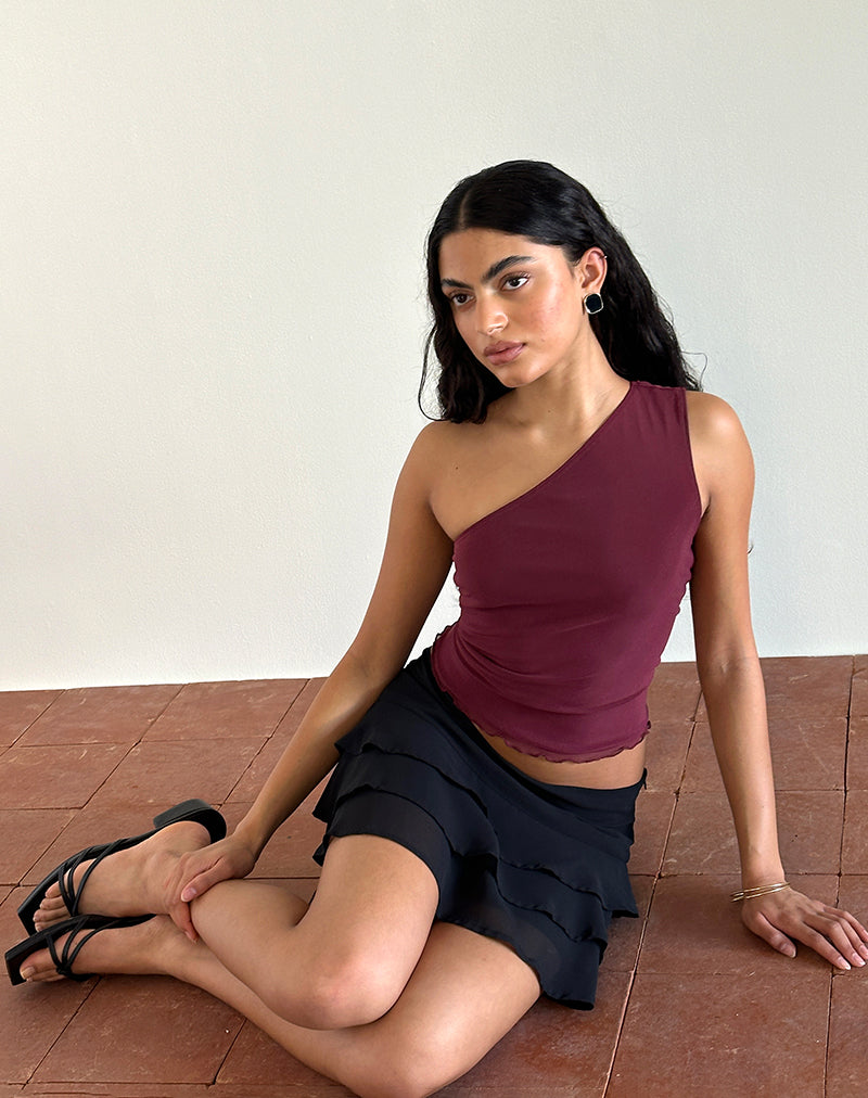 Image de Rhian One Shoulder Top in Mesh Maroon