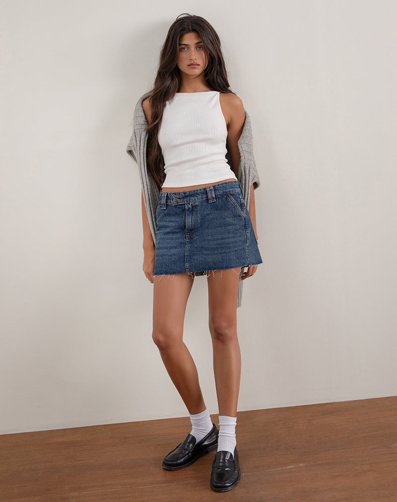 Jupe en micro denim rigide, bleu patrimoine