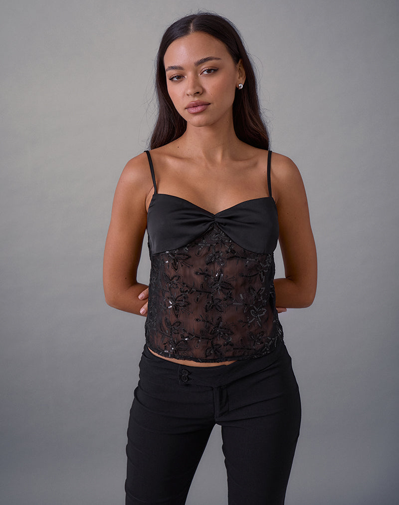 Image de Rikasu Top in Floral Chiffon Sequin Black