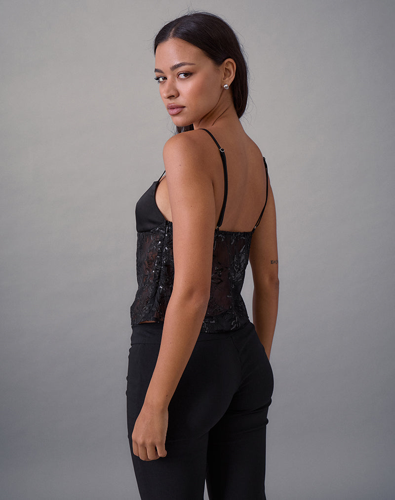 Image de Rikasu Top in Floral Chiffon Sequin Black