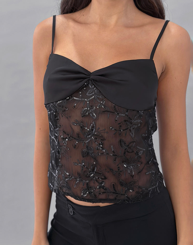 Image de Rikasu Top in Floral Chiffon Sequin Black