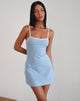 Image de la mini robe Riniko en bleu Nantucket avec bordure blanche