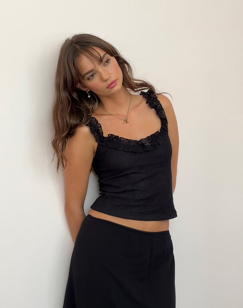Roberta - Top à volants en dentelle - Noir