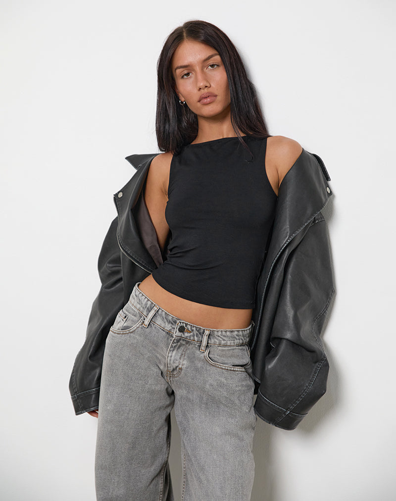 Rocio High Neck Backless Tank Top in Black (Débardeur dos nu à col montant)