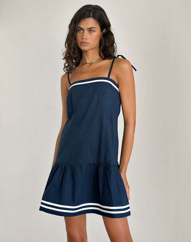 Rodha Cami Mini Robe en Popeline Navy