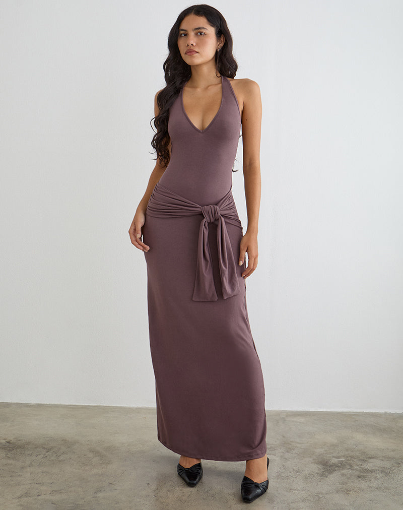 Image de la robe longue Rohesia en taupe foncé