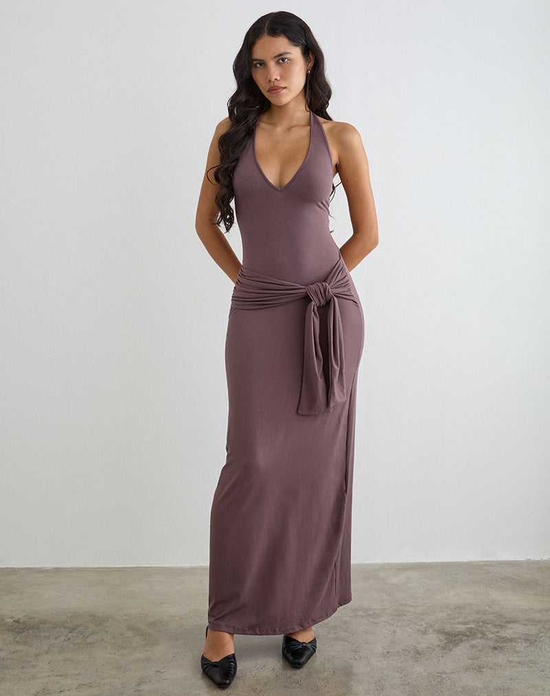 Image de la robe longue Rohesia en taupe foncé