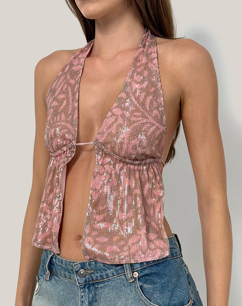 Image de Rokudo Halterneck Top in Boho Batik Sequin Pink