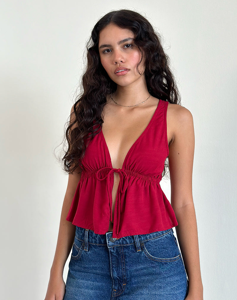 Image de Rolia Tie Front Top in Adrenaline Red