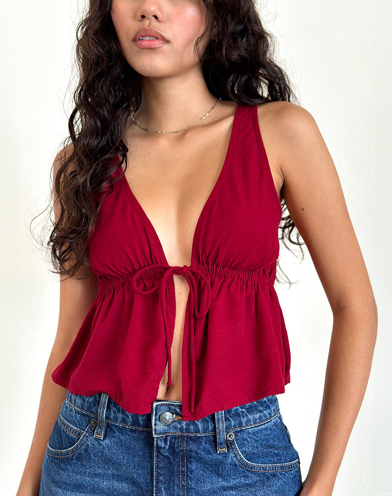 Image de Rolia Tie Front Top in Adrenaline Red
