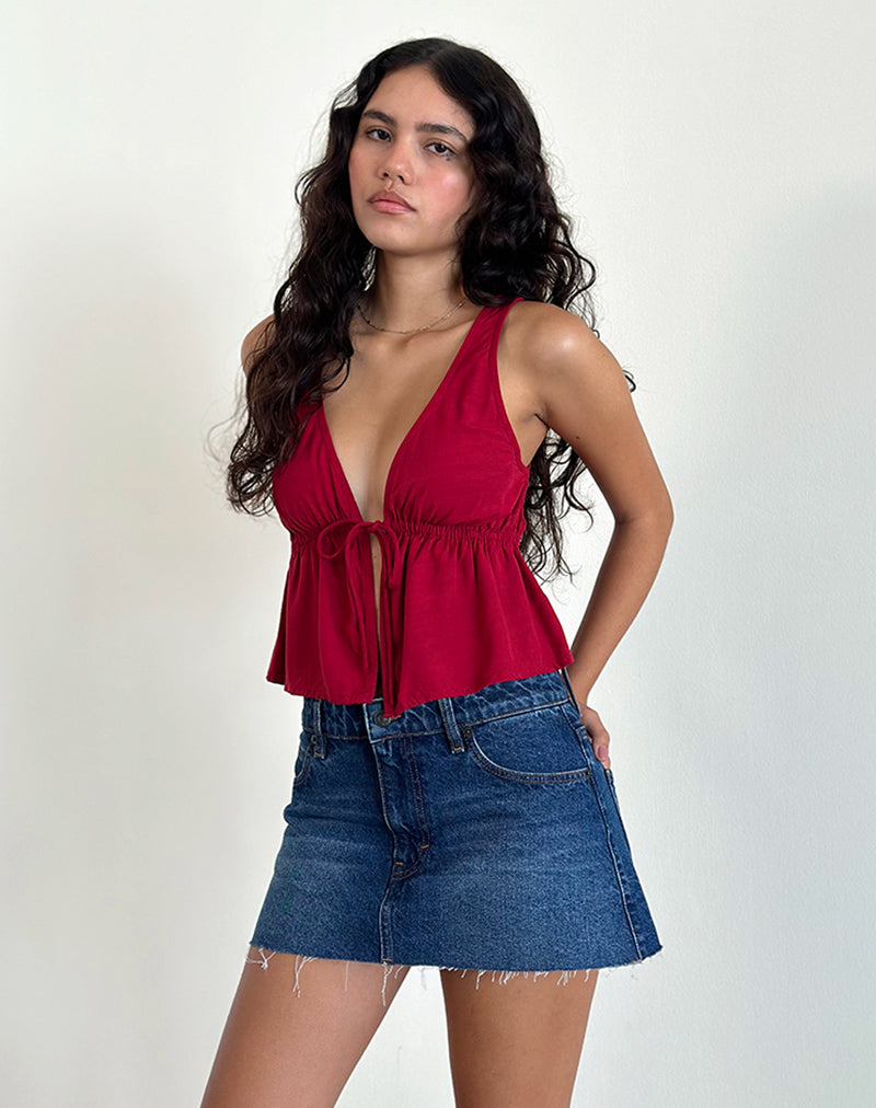 Top à nouer sur le devant Rolia, rouge adrénaline