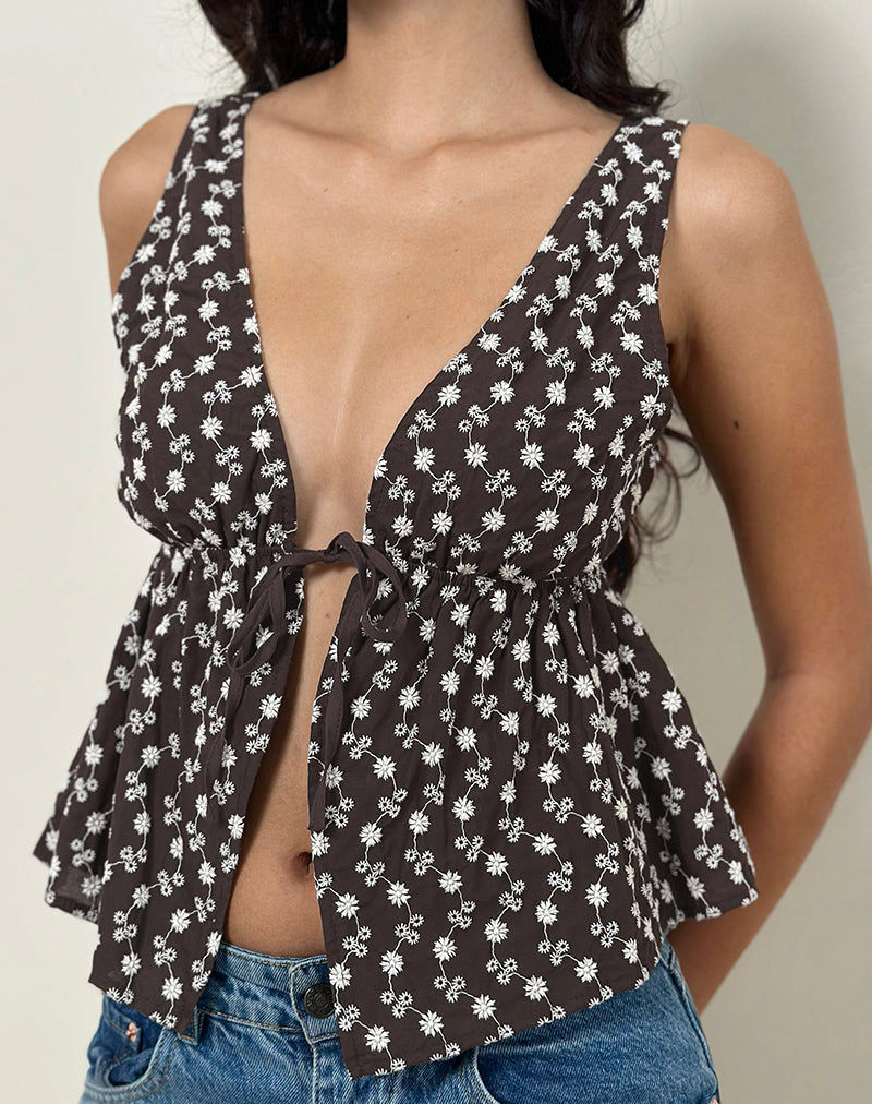 Image de Rolia Tie Front Top in Floral Broderie Brown