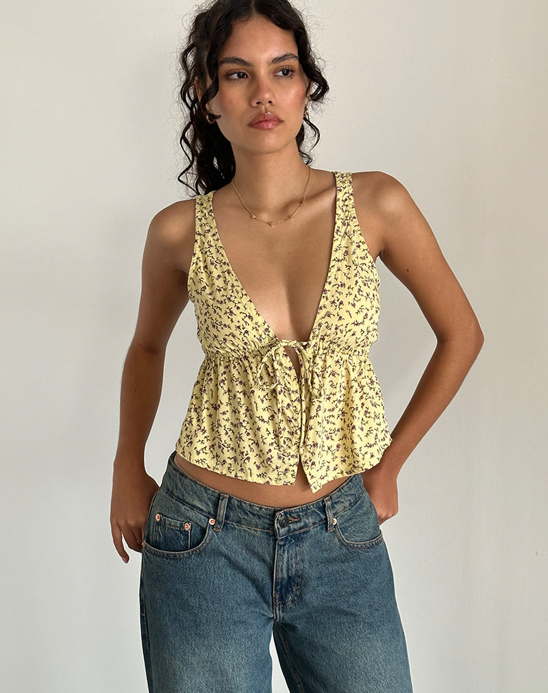 Rolia Tie Front Top in Flowing Flower Yellow (Top à nouer sur le devant)