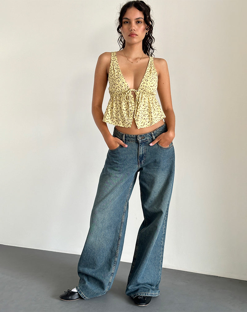 Rolia Tie Front Top in Flowing Flower Yellow (Top à nouer sur le devant)