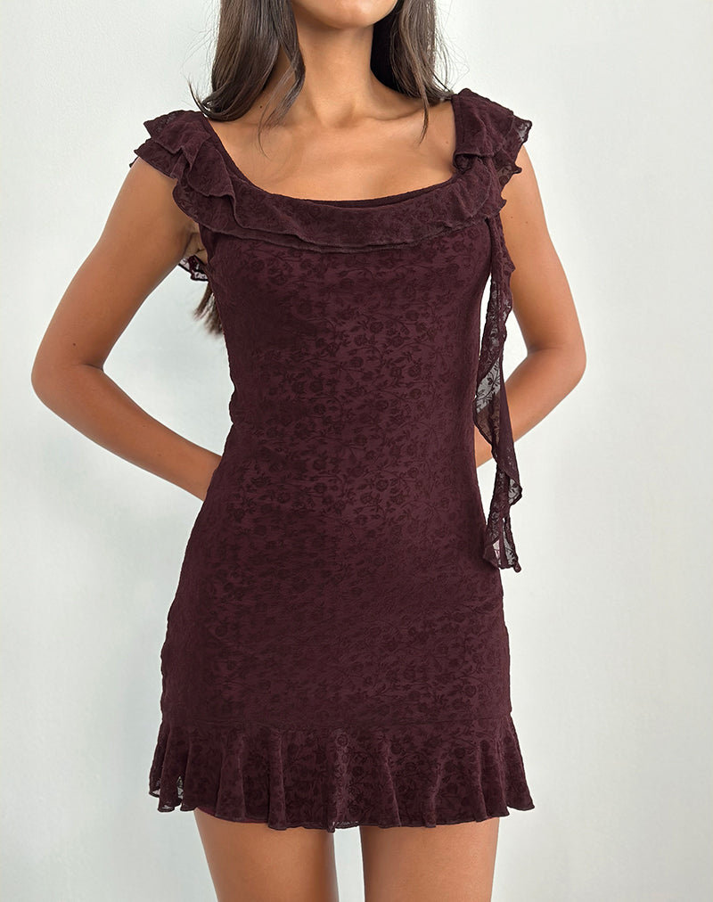 Mini robe Rolita, Ditsy Flock Burnt Maroon