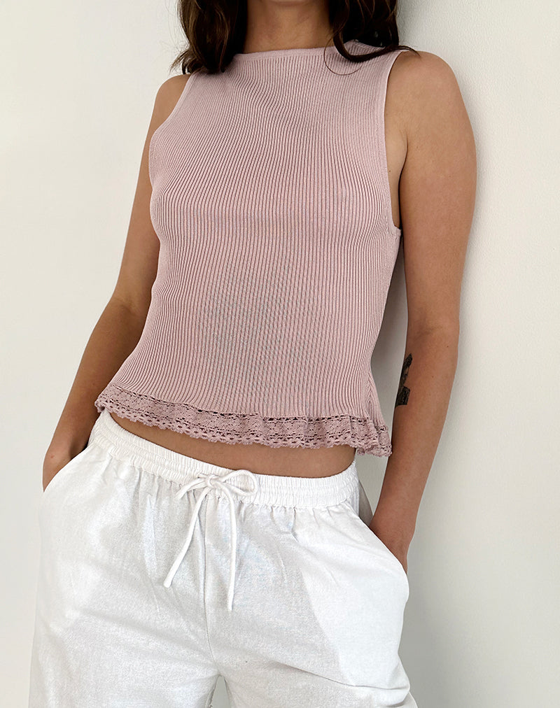 Romane - Top sans manches en maille côtelée rose poudré