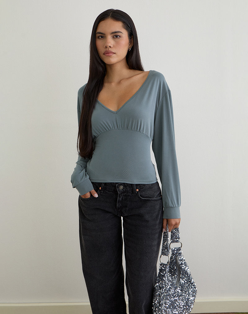 Top Romari, bleu cendré