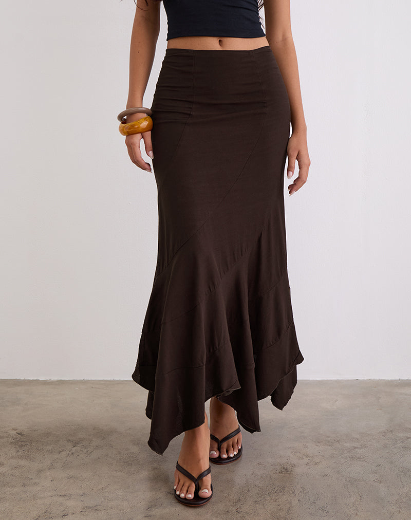 Image de la jupe longue Rombe en chocolat amer