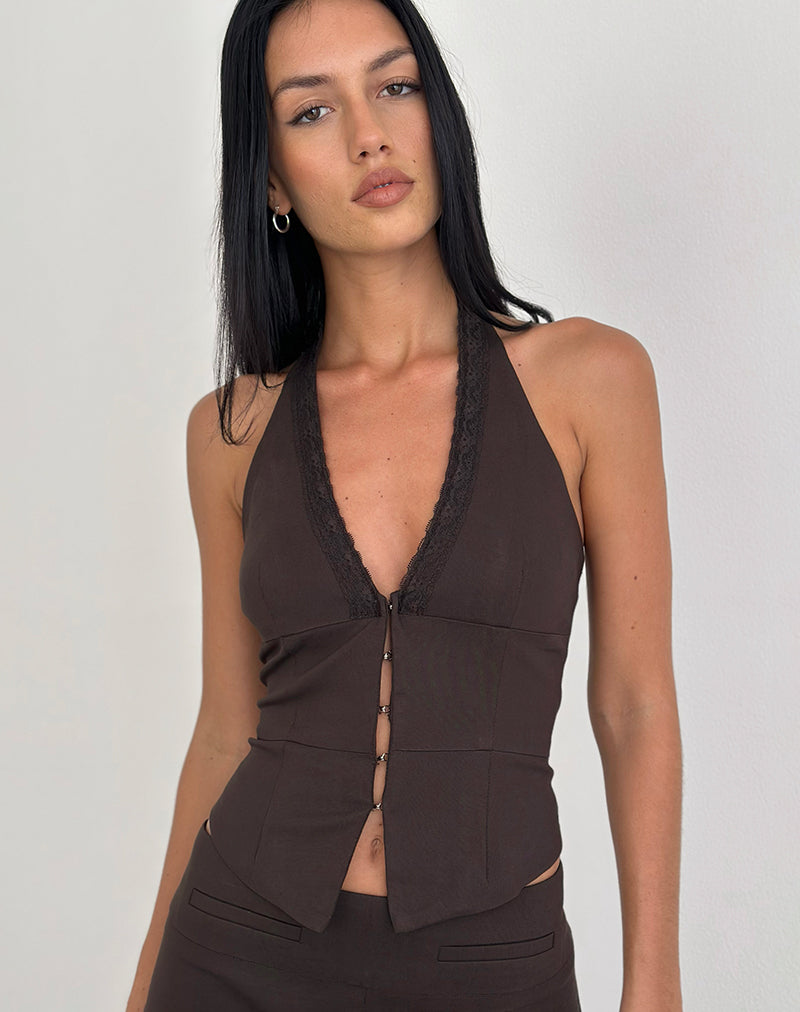 Image de Ronin Top in Lace Trim Tailoring Brown