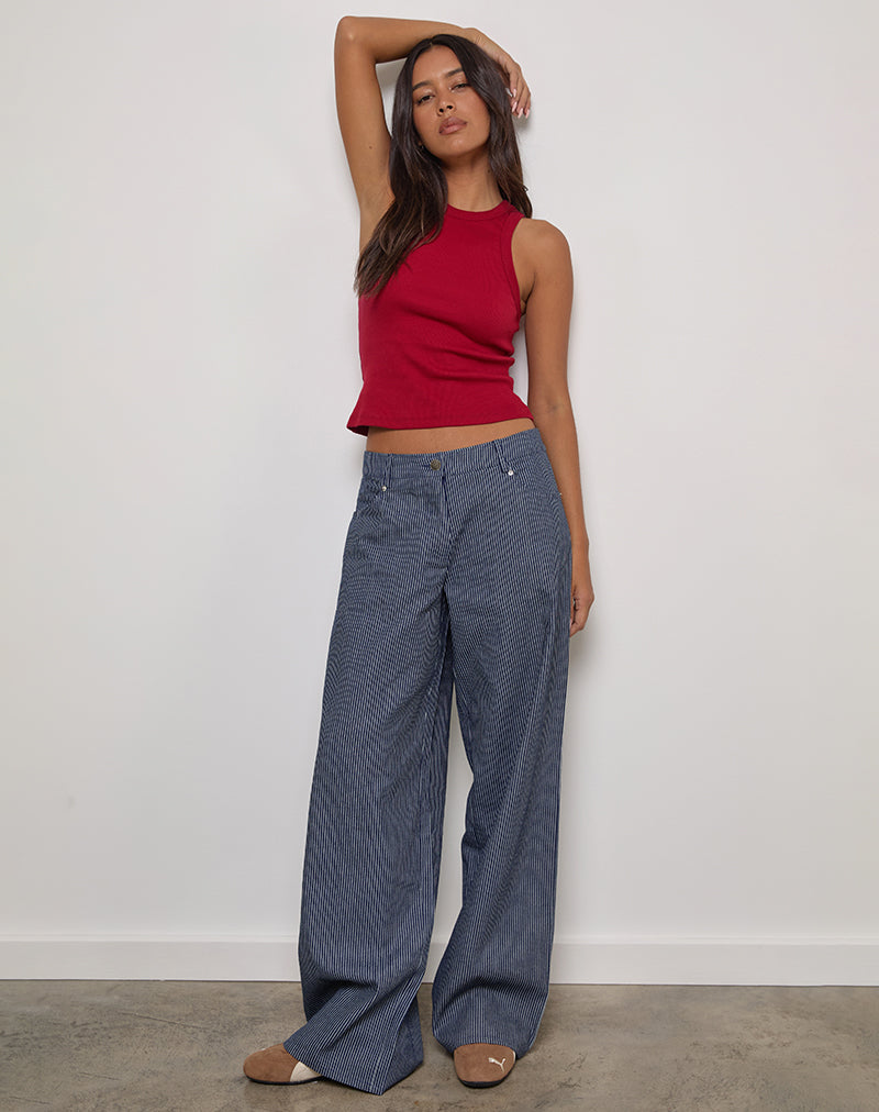 Jean à taille basse extra-large Roomy, délavé indigo à rayures