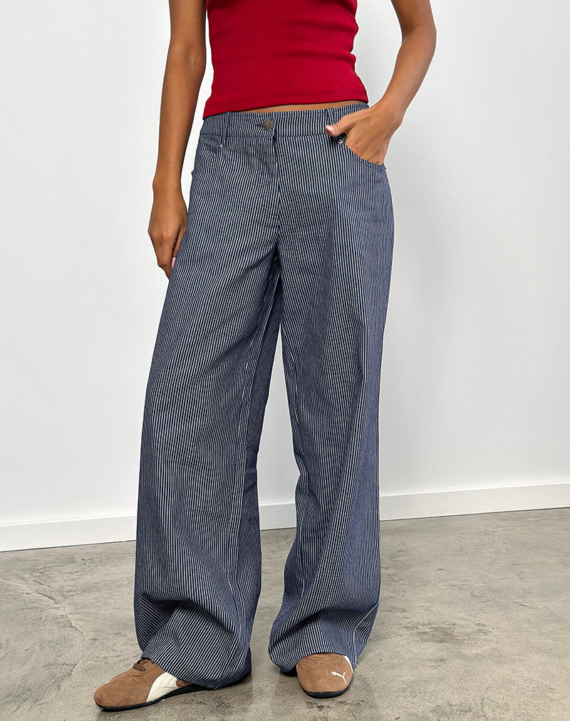 Jean à taille basse extra-large Roomy, délavé indigo à rayures
