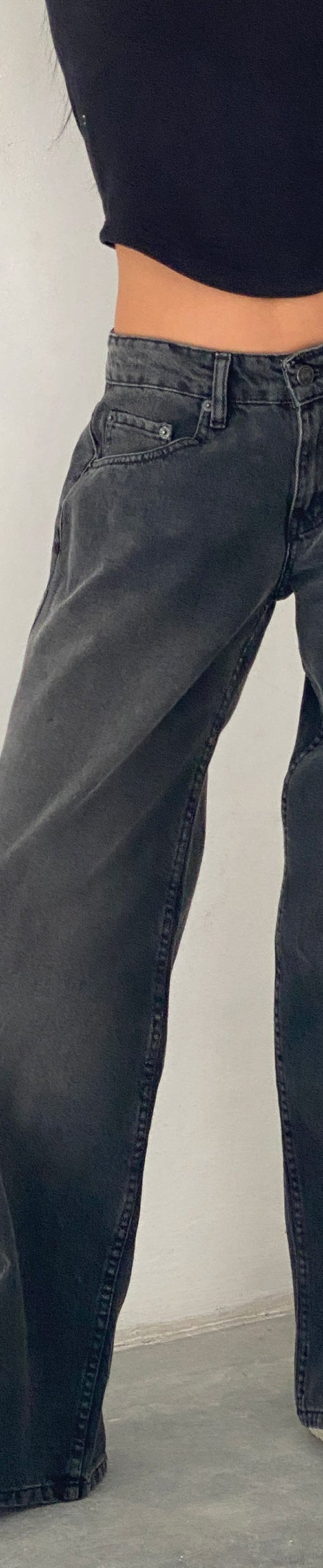 Image de Roomy Extra Wide Low Rise Jeans in Washed Black Grey