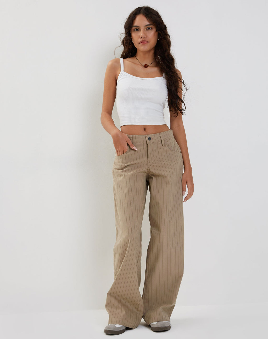 Pantalon Roomy à taille basse extra-large en pinstripe Stone