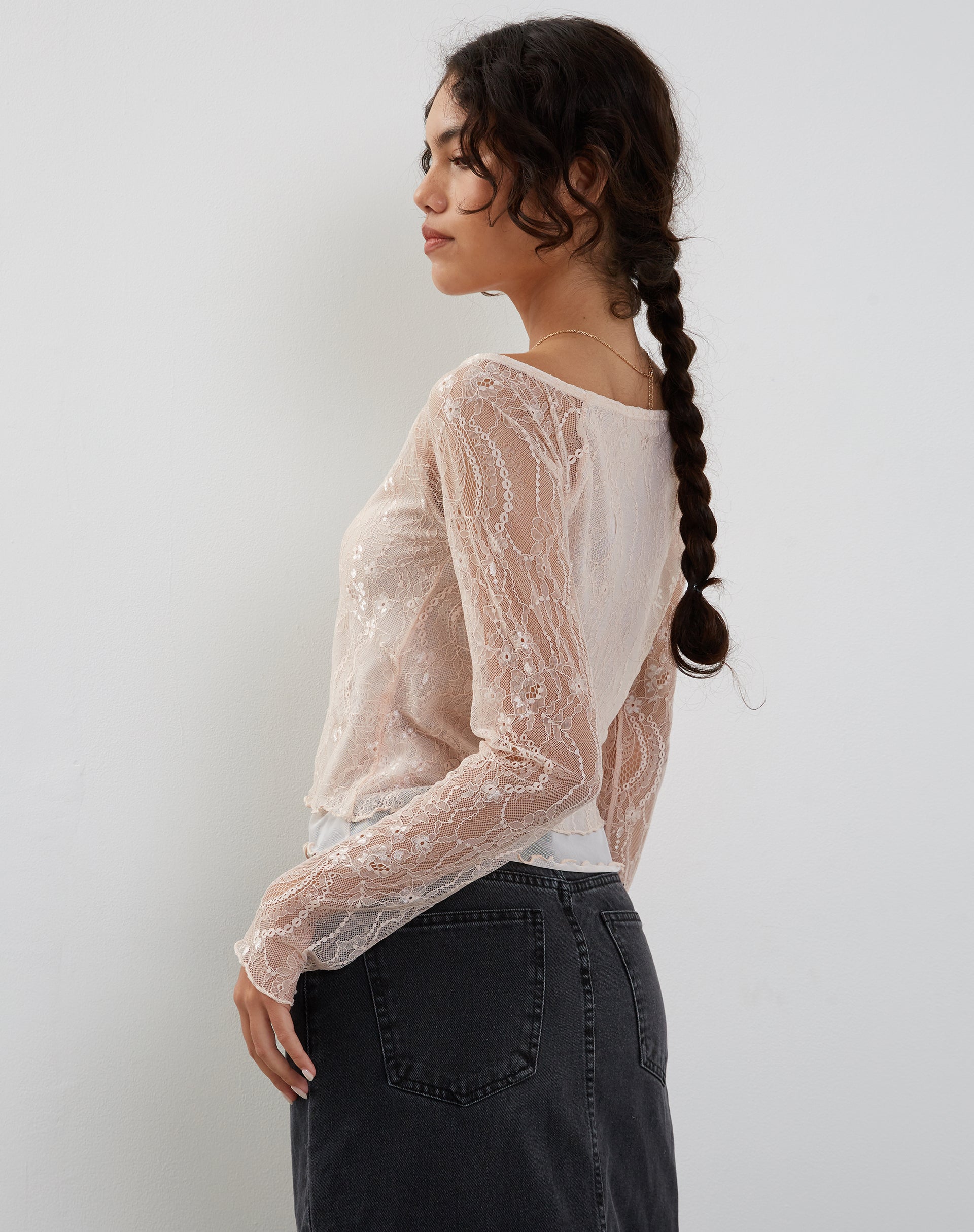 Image de Rory Long Sleeve Lace Top in Pink