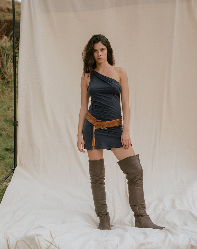 Image de la mini-robe Rosamel en cupro bleu nuit