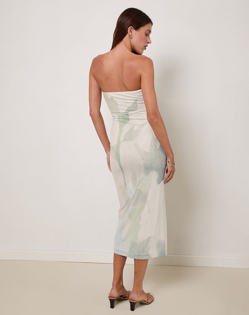 Image de Rosbandi Bandeau Midi Dress in Abstract Painted Flower Blue