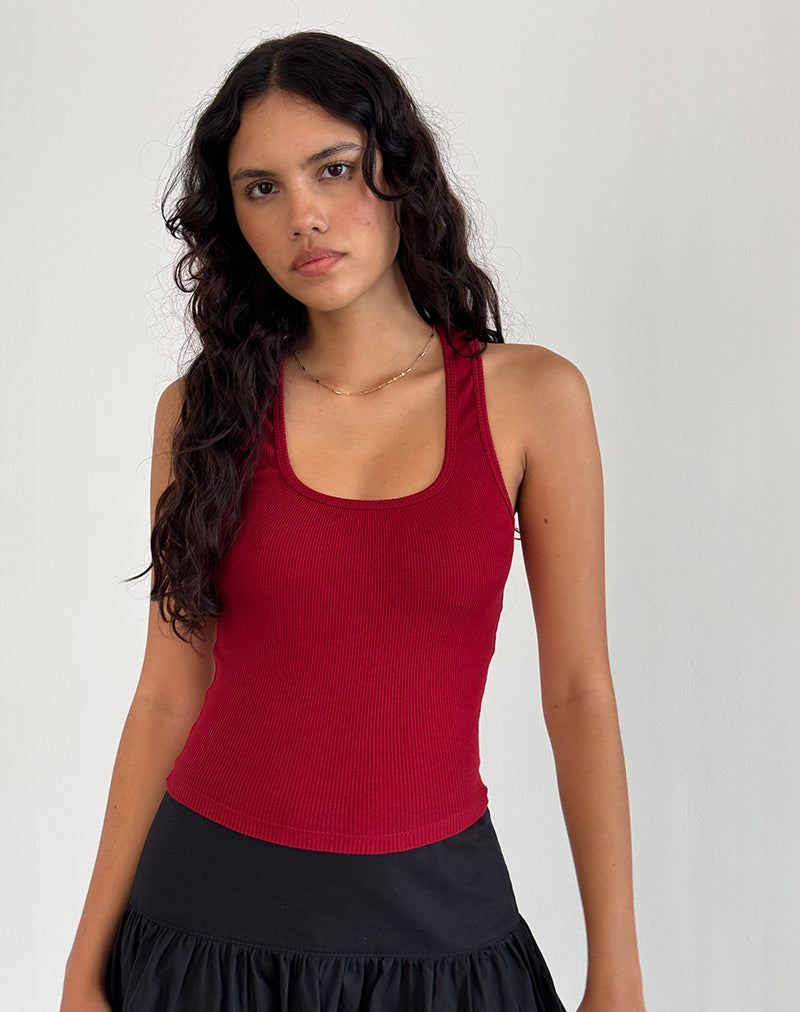 Image de Roxe Ribbed Vest Top in Adrenaline Red