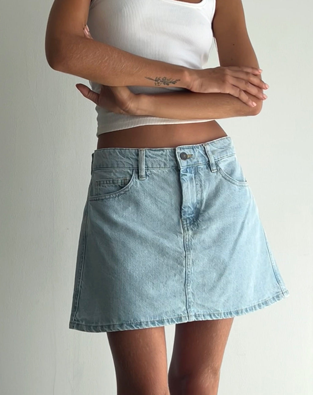 Mini jupe ligne A, bleu denim bleach