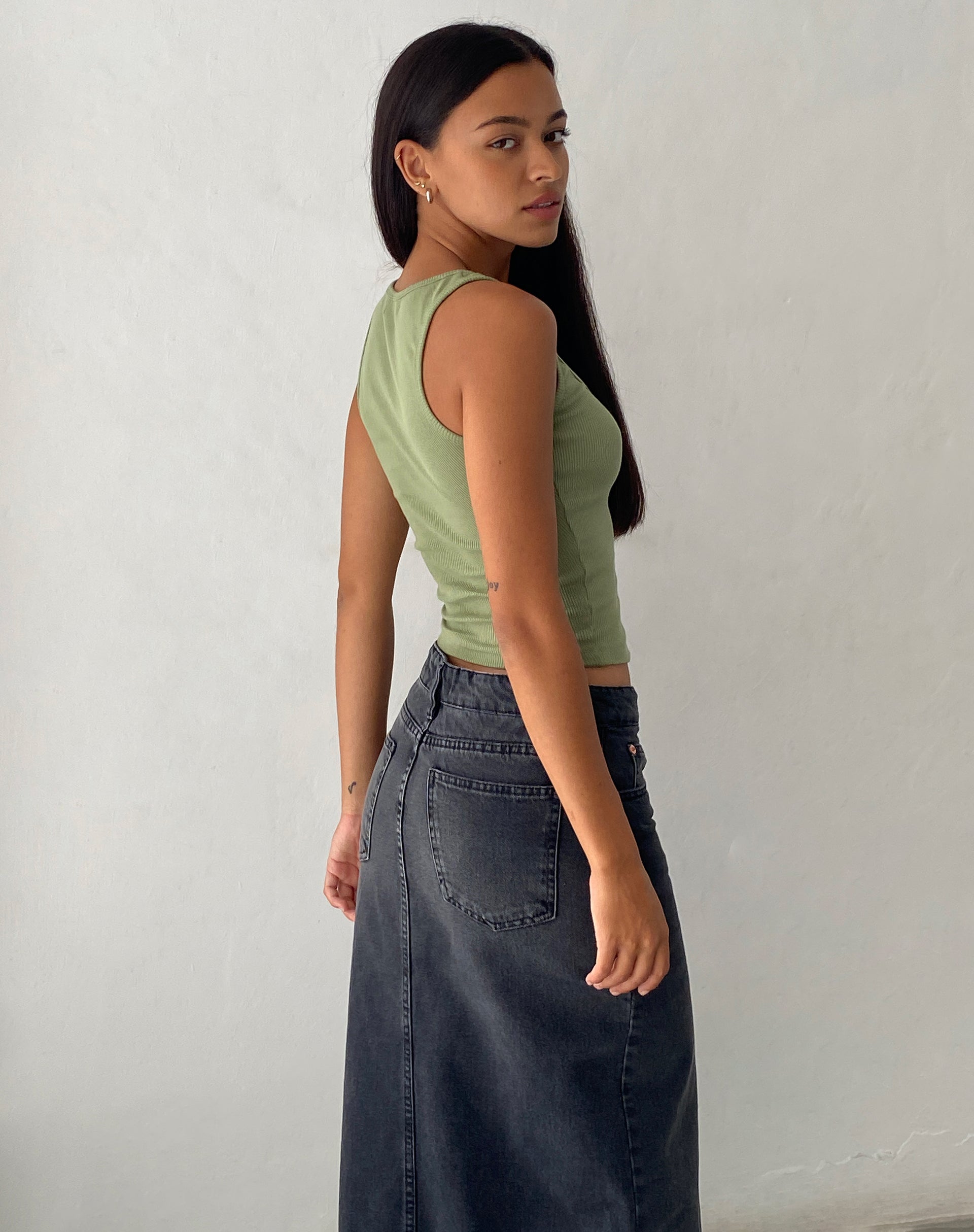 Image of Roxe Ribbed Vest Top in Dark Sage