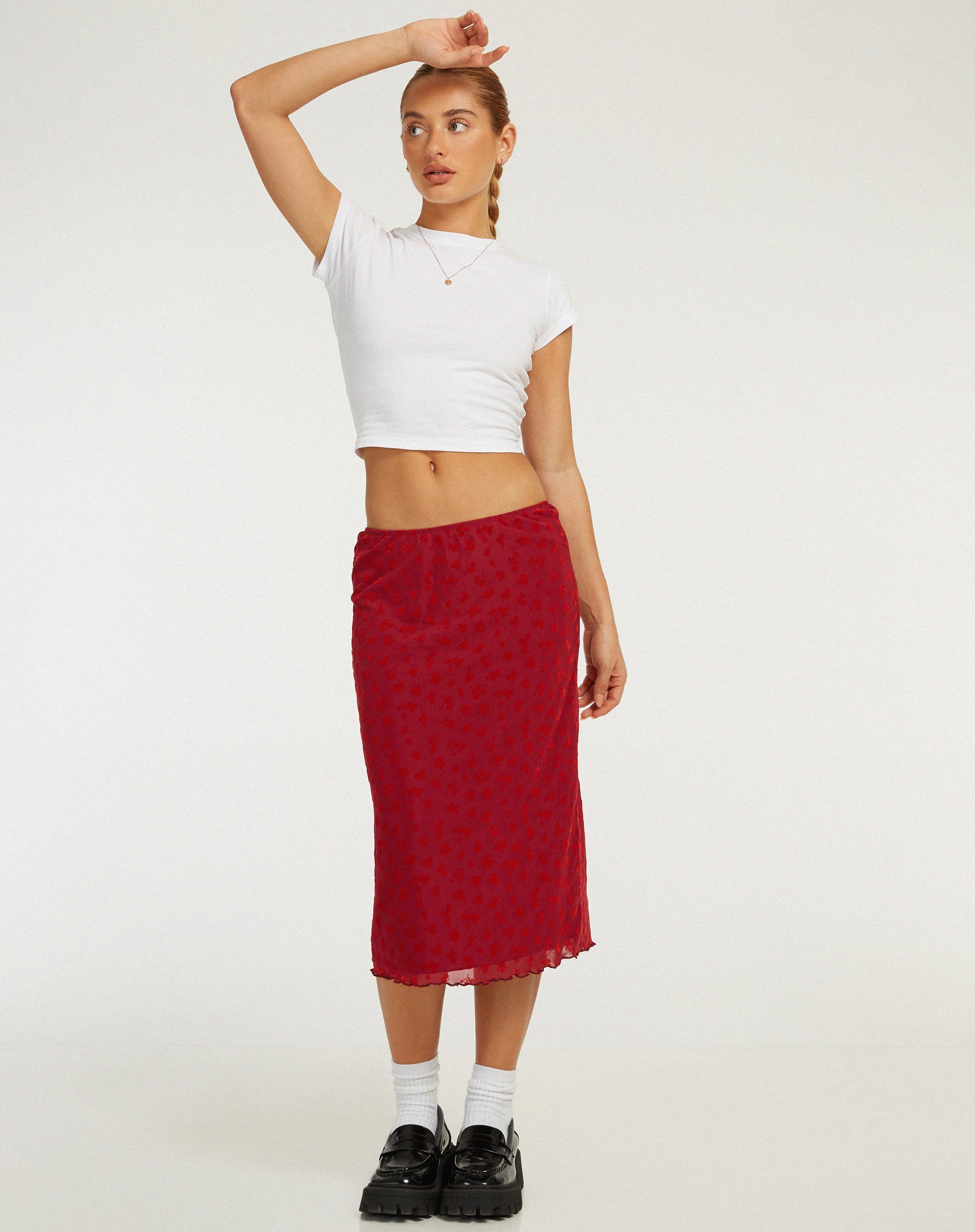 Image de Jupe midi Rujha en maille floquée rouge