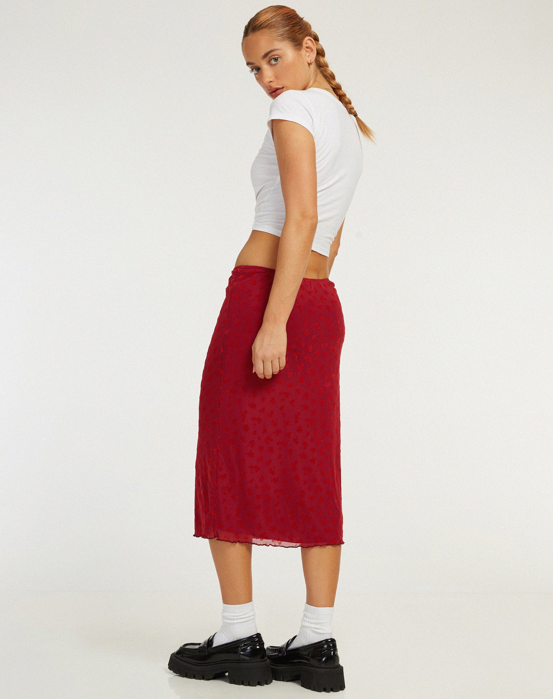 Image de Jupe midi Rujha en maille floquée rouge