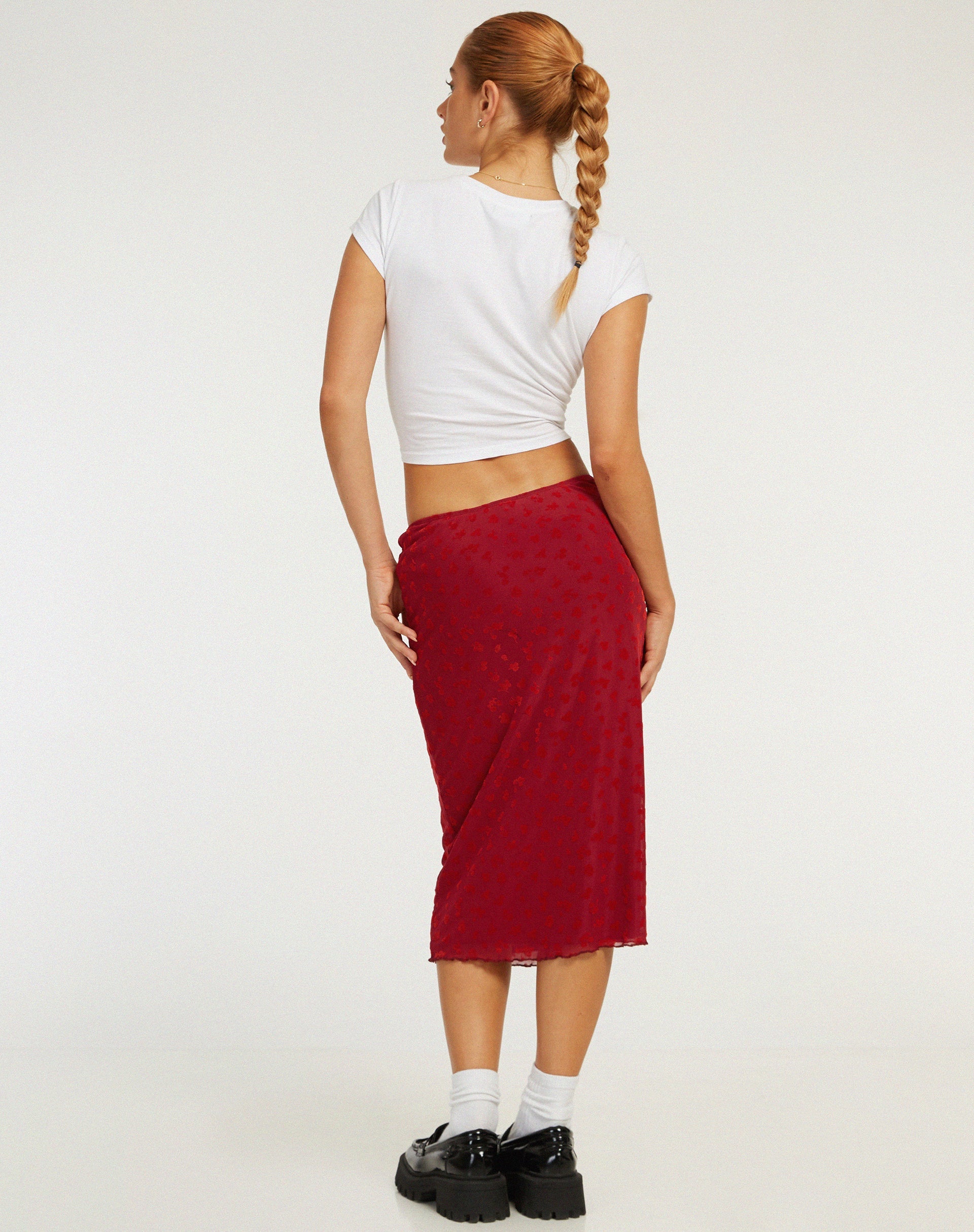 Image de Jupe midi Rujha en maille floquée rouge