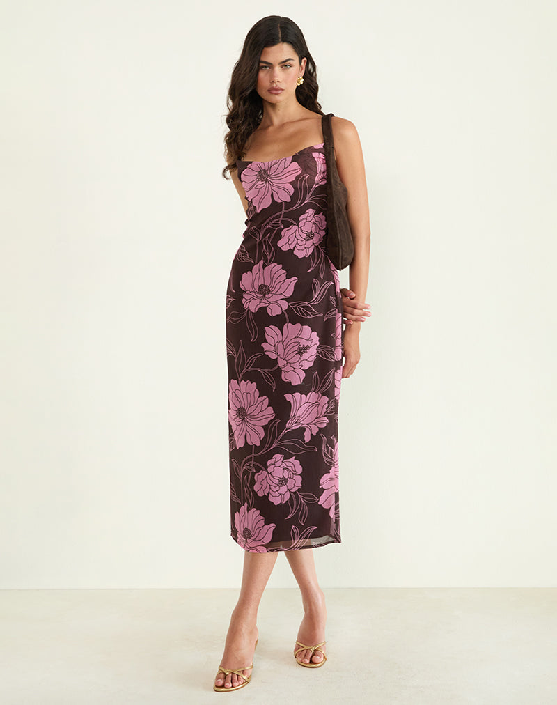 Image de Rujira Cowl Midi Dress in Flare Floral Pink Brown