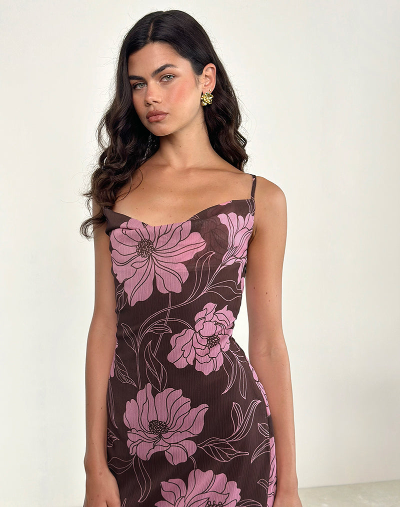 Image de Rujira Cowl Midi Dress in Flare Floral Pink Brown