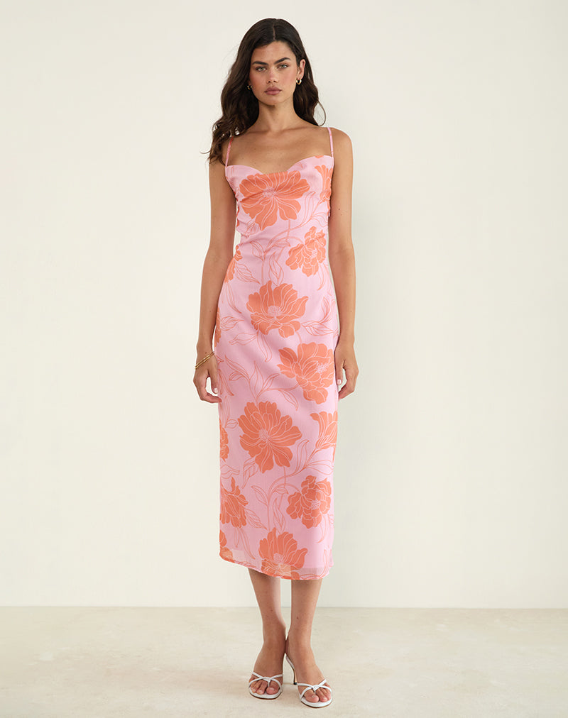 Image de Rujira Cowl Midi Dress in Floral Pink Orange