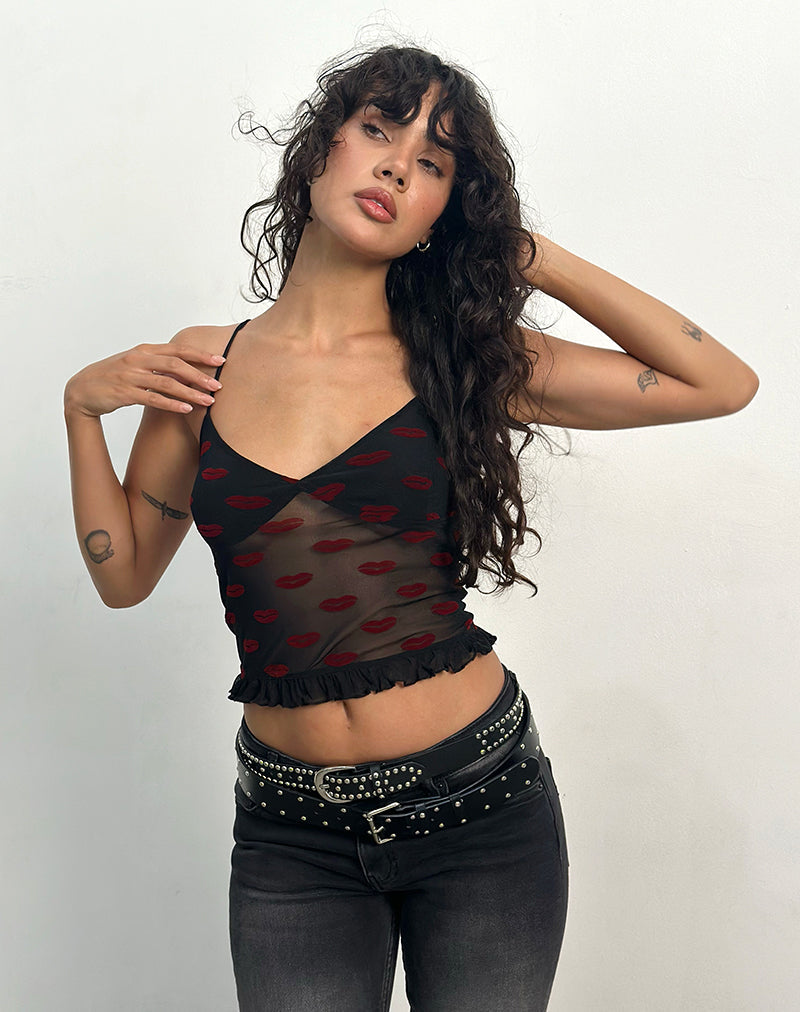 Image de Rumaysa Cami Top in Lips Flock Black