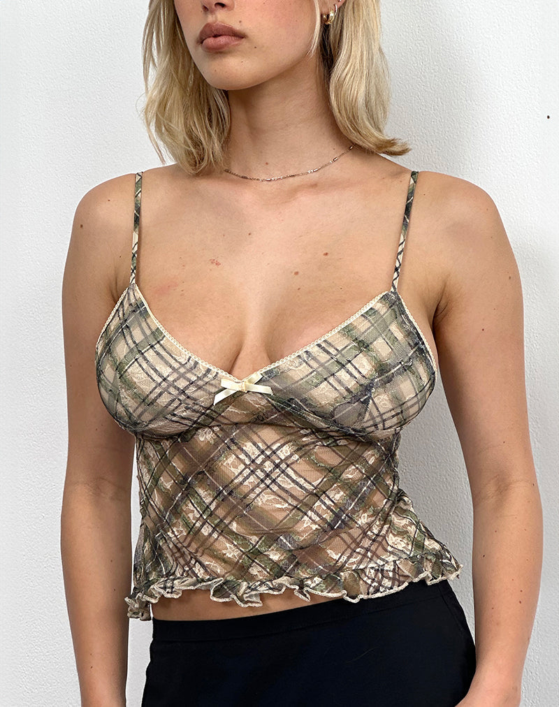 Image of Rumaysa Cami Top in Printed Lace Retro Plaid