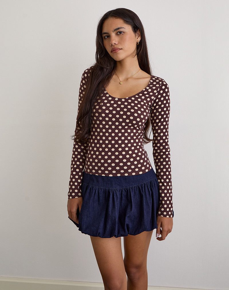 Image de Rumini Long Sleeve Top in Brown with Small Polka Cream