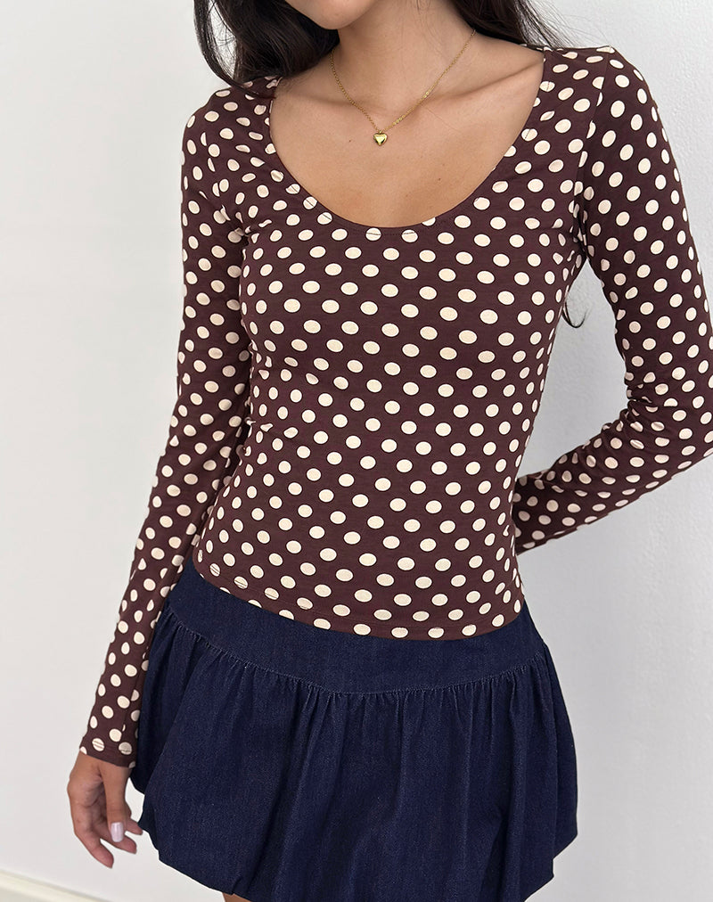 Image de Rumini Long Sleeve Top in Brown with Small Polka Cream