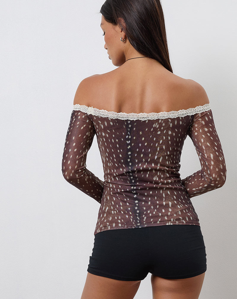 Image de Rusaka Bardot Top in Mesh Deer Print Brown