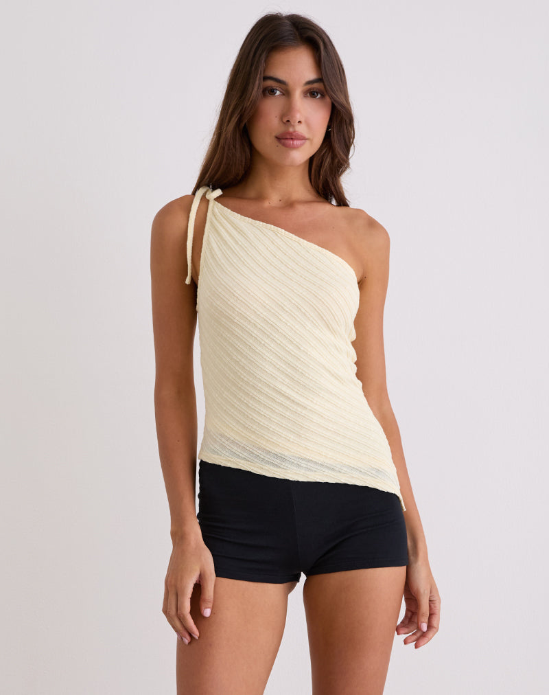 Top Rusana en maille diagonale transparente Buttercream