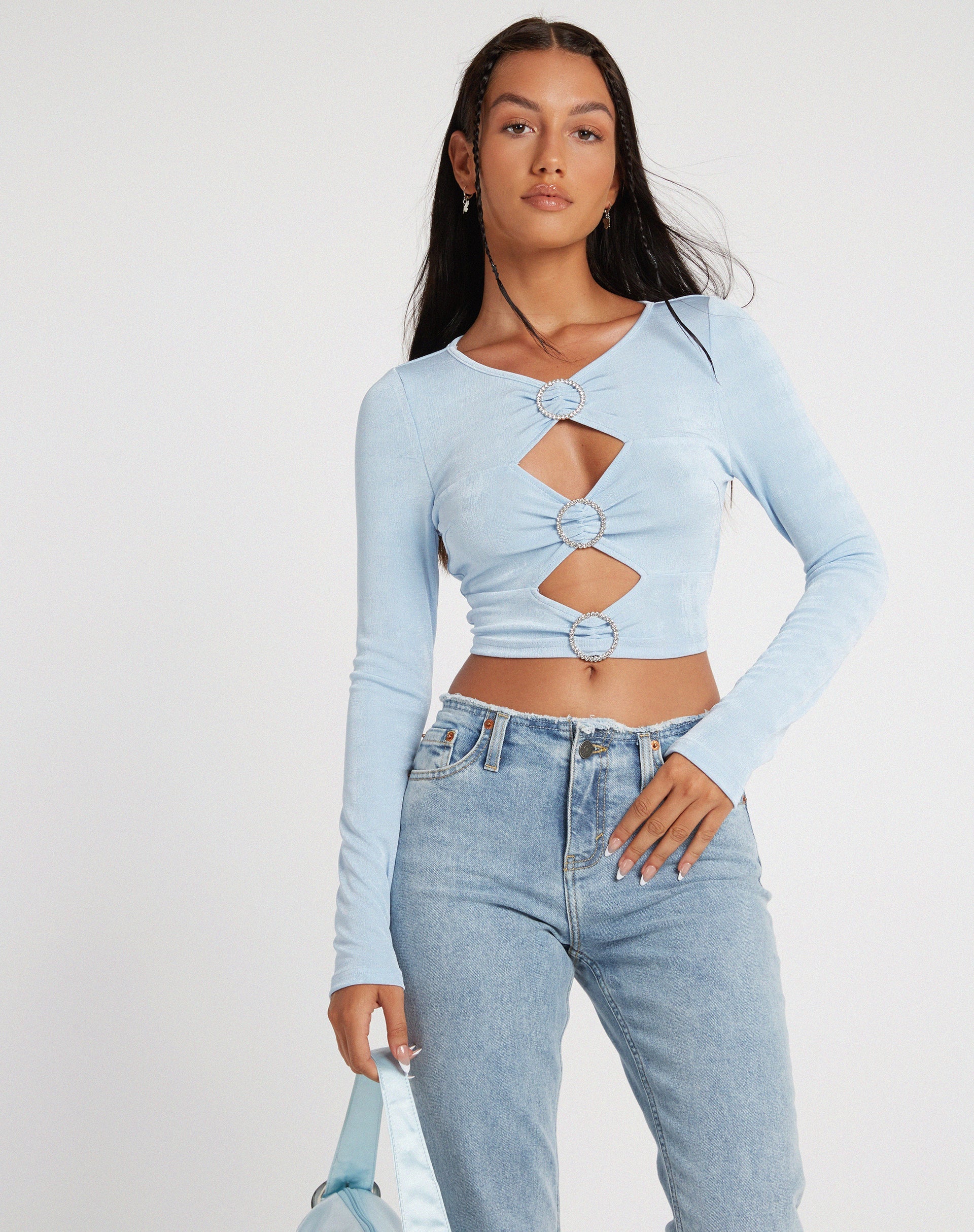 image de Ruti Long Sleeve Top in Crepe Baby Blue