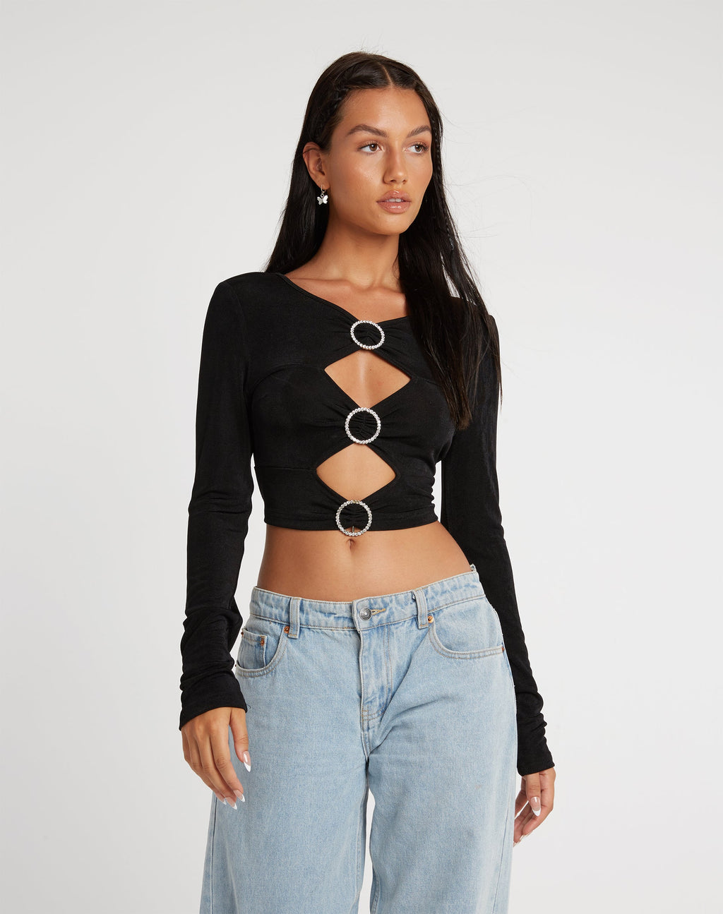 Ruti Long Sleeve Top in Crepe Black (Top à manches longues en crêpe)